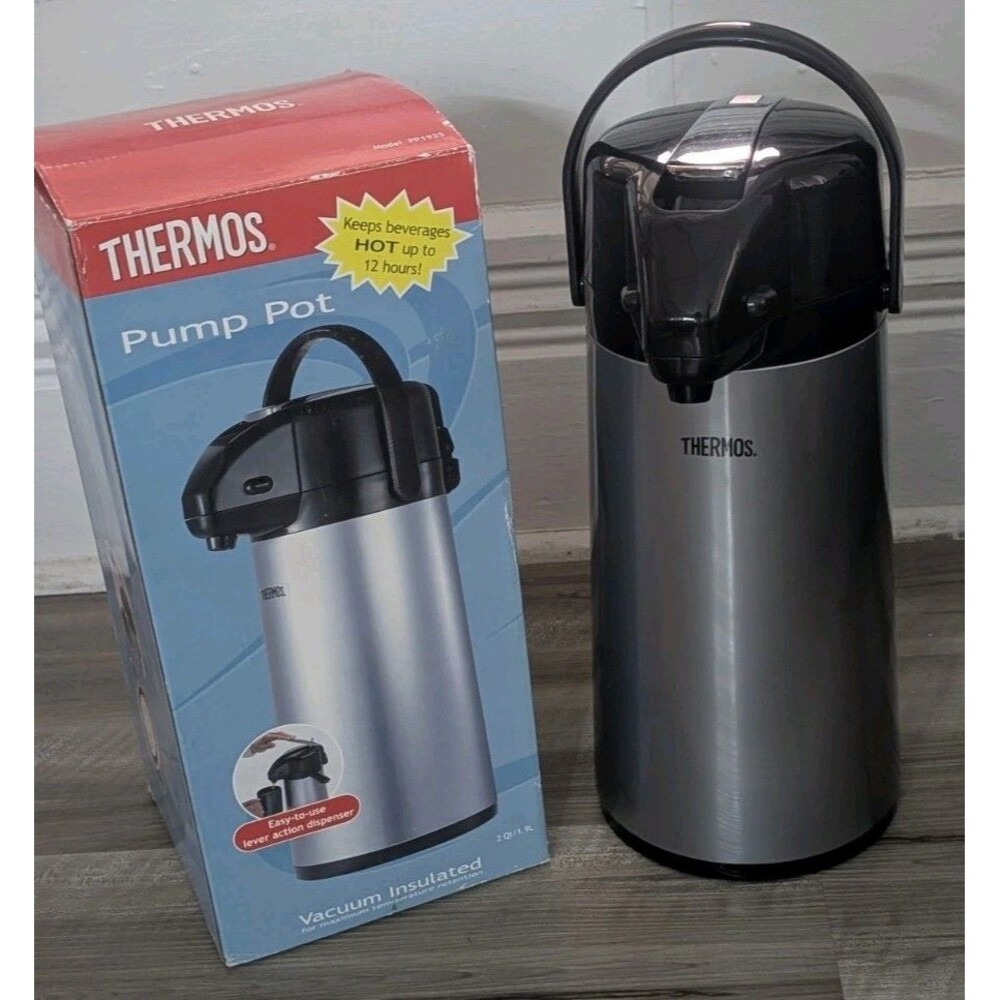 Thermos 2 Quart Glass Vacuum Insulated Pump Pot - Gray Metallic